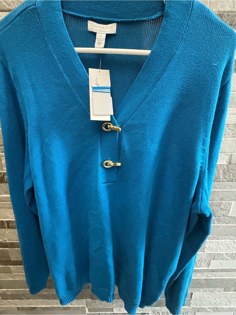 Charter Club Bright Teal Knit Top with Gold Accent